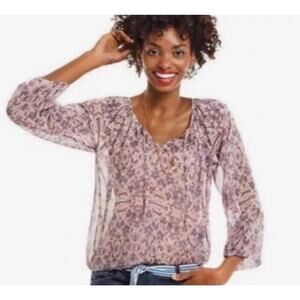 Cabi Sienna Floral Blouse Peasant‎ Semi Sheer Top Womens Size Small